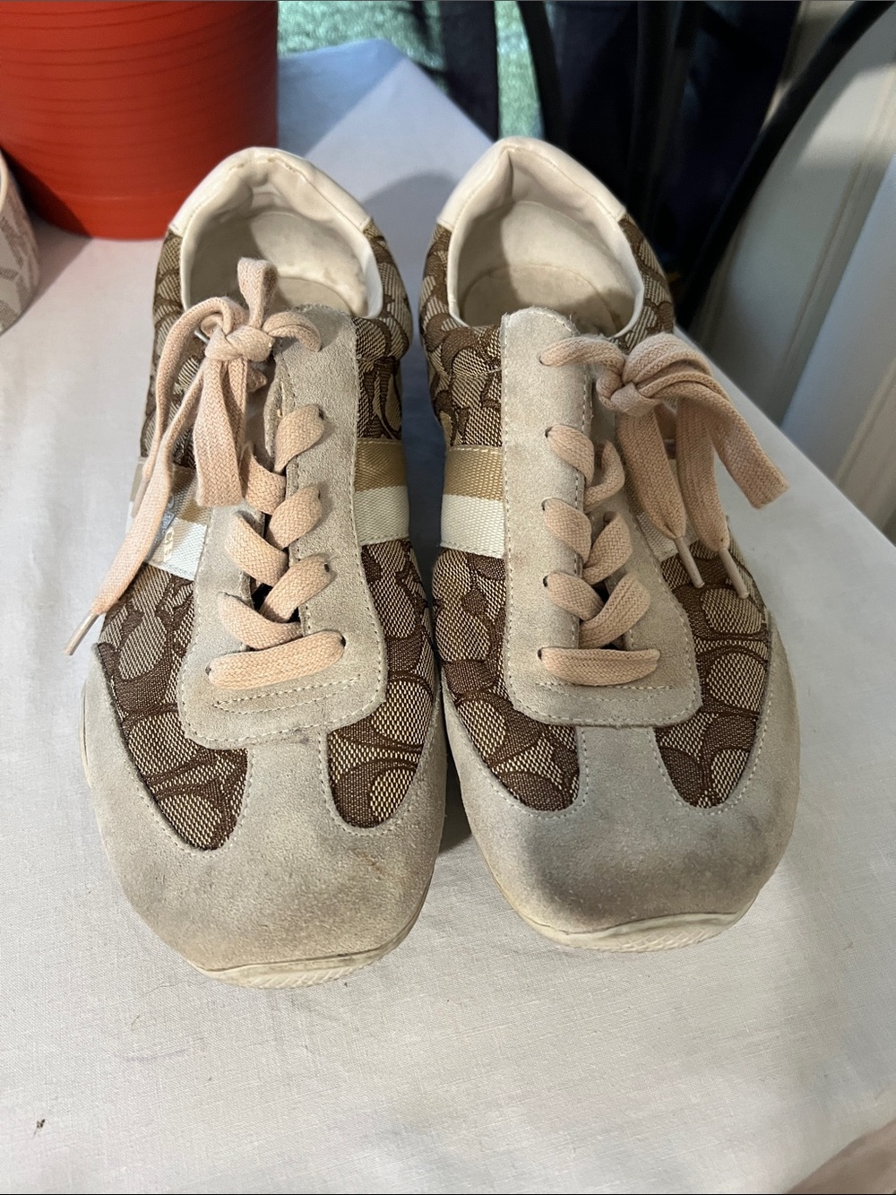 Coach Kids Beige and Brown Signature Logo Sneakers